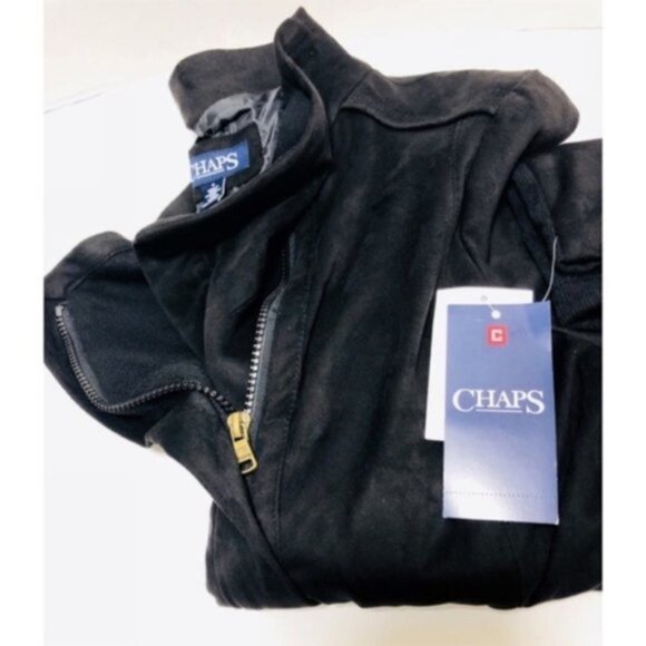 Chaps Womens Black Soft Faux Suede Pockets Full Zip Moto Jacket Sz M New - Picture 7 of 9